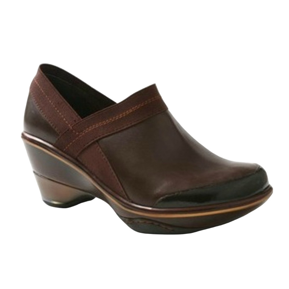 Jambu‎ womens brown patent leather wedge clogs size 8 slip on comfort shoes